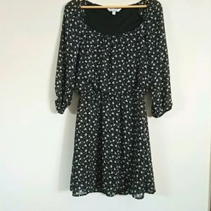 Bird silhouette sheer sleeve lined blouson dress S